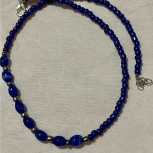 Elegant Blue Beaded Necklace with Silver-Tone Accents and Lobster Clasp, 18in